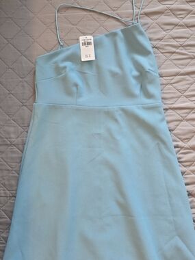 NWT Abercrombie & Fitch One-Shoulder Light Blue Slip Dress Skort